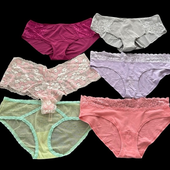 Victoria’s Secret Bundle of 6 Pair Panties Large Lace Hiphugger Shortie Pink - Picture 1 of 10
